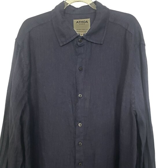 NEW Athoa Athens Shirt Mens Size Medium Linen Night Blue Long Sleeve Button Up - Picture 2 of 12